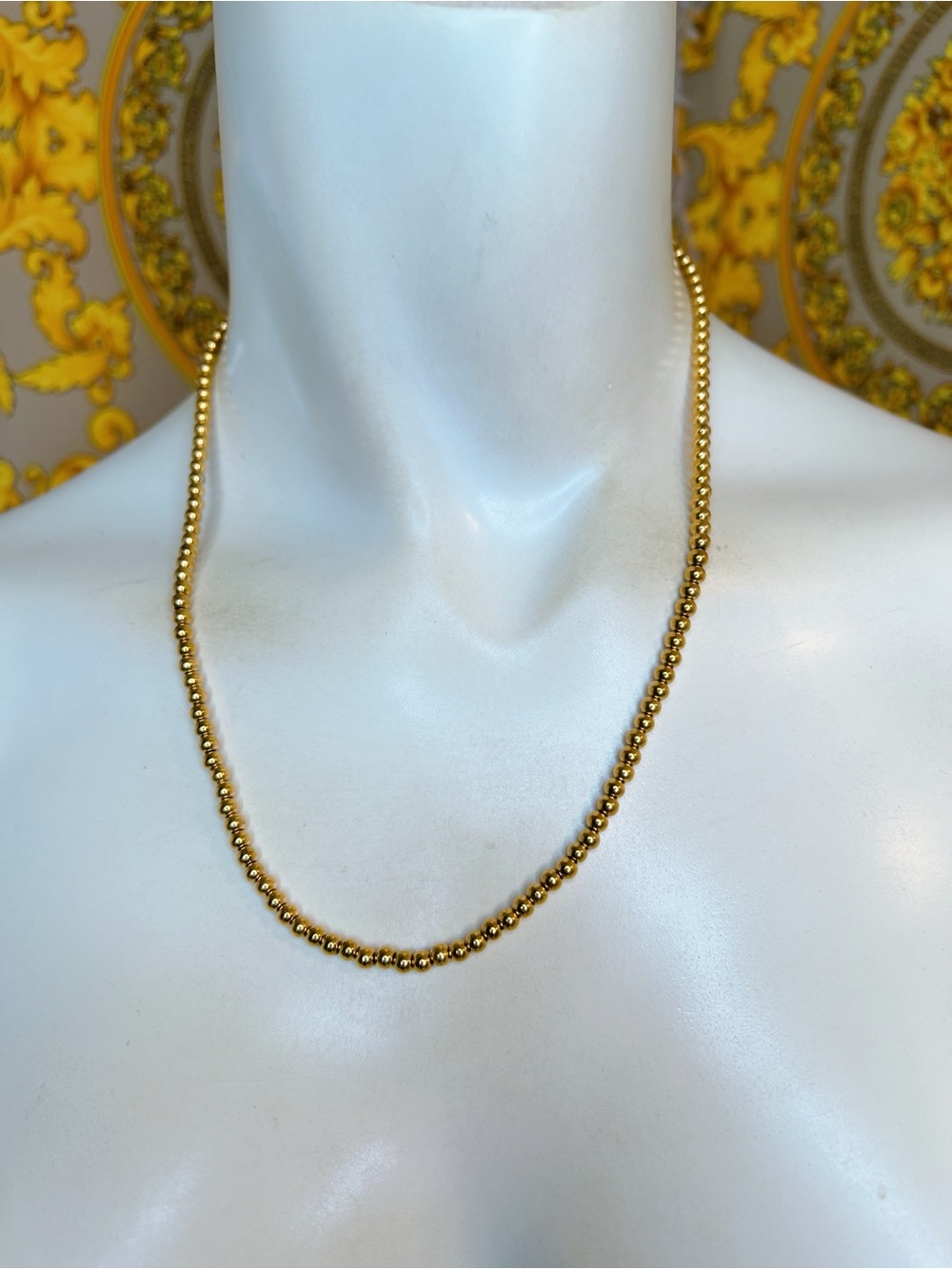 18k yellow gold bead 16” to 19” waterproof stainless necklace